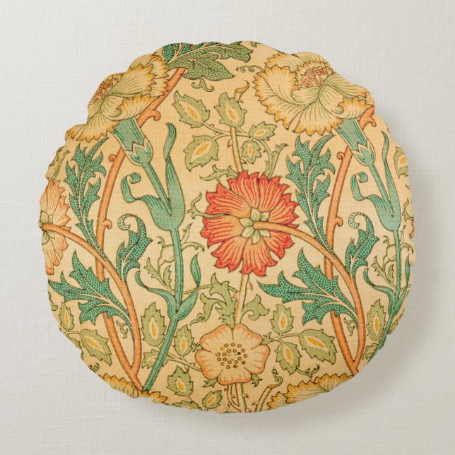 Roze en Roos van William Morris Rond Kussen (Voorkant)
