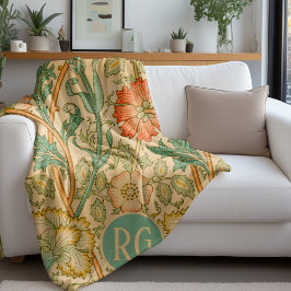 Roze en Roos William Morris Monogram Gepersonalise Fleece Deken