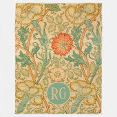 Roze en Roos William Morris Monogram Gepersonalise Fleece Deken (Voorkant)