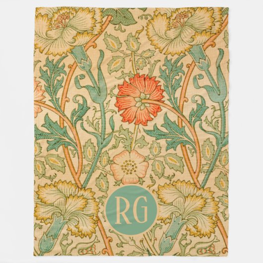 Roze en Roos William Morris Monogram Gepersonalise Fleece Deken (Voorkant)