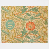 Roze en Roos William Morris Monogram Gepersonalise Fleece Deken (Voorkant (Horizontaal))