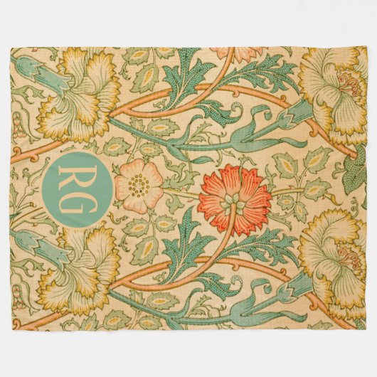 Roze en Roos William Morris Monogram Gepersonalise Fleece Deken (Voorkant (Horizontaal))