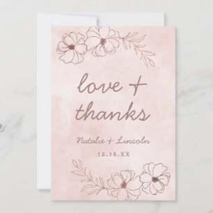 Roze en Roségoud Huwelijksliefde en Dank Bedankkaart