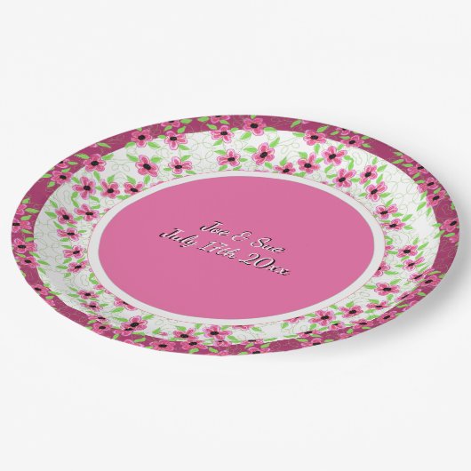 Roze en roze bloedige bruiloft papieren bordje (Gekanteld)