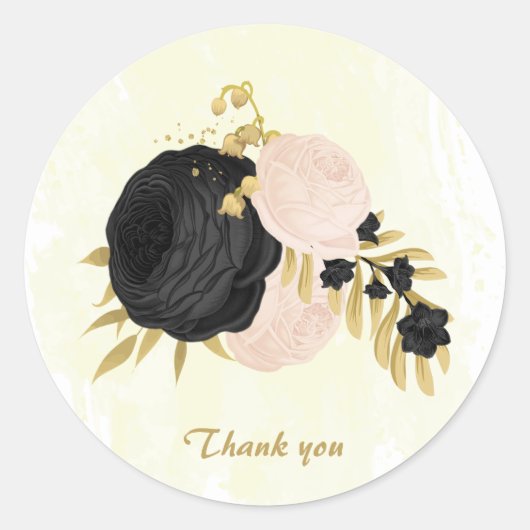 Roze en roze bloemen gouden bruiloft ronde sticker (Voorkant)