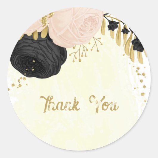Roze en roze bloemen gouden bruiloft ronde sticker (Voorkant)