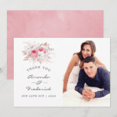 Roze en Roze Goud Bloemige Trouw Dankjewel Bedankkaart (Voorkant / Achterkant)