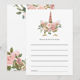Roze en Roze Gouden Bloem Eenhoorn Baby Shower Advieskaart