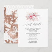 Roze en roze gouden bloem- en kant gastdetails informatiekaartje (Voorkant / Achterkant)