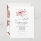 Roze en roze gouden bloem- en kantgastdetails informatiekaartje (Voorkant / Achterkant)