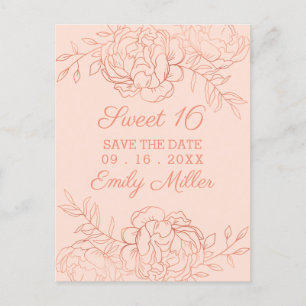 Roze en roze gouden bloemensave-the-date kunstwerk aankondigingskaart
