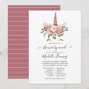 Roze en roze gouden eenhoorn baby shower per post kaart