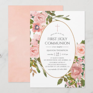 Roze en Roze Gouden Eerste Communie Kaart