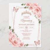 Roze en roze gouden Quinceañera uitnodiging (Voorkant / Achterkant)