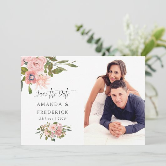 Roze en Roze Gouden Trouw Save the Date (Staand voorkant)