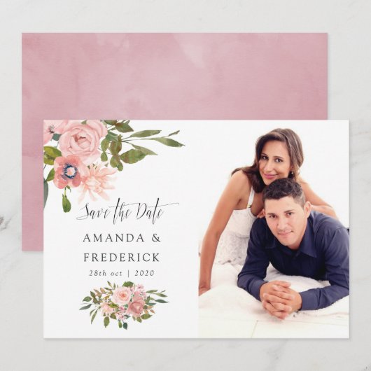 Roze en Roze Gouden Trouw Save the Date (Voorkant / Achterkant)