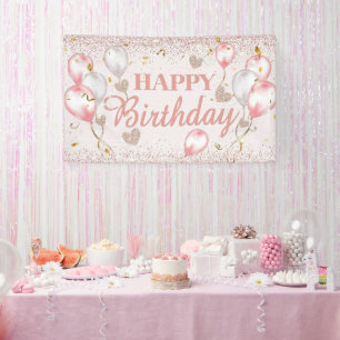 Roze en roze gouden verjaardagsfeest decoratie spandoek