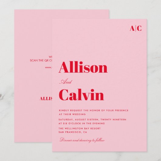 roze en roze moderne sms trouwuitnodiging kaart (Voorkant / Achterkant)