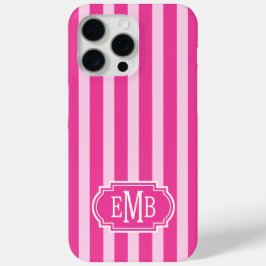Roze en roze monogram strepen iPhone 15 pro max hoesje