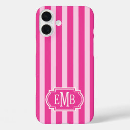 Roze en roze monogram strepen iPhone 16 plus hoesje
