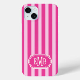 Roze en roze monogramstrepen iPhone 15 mini hoesje