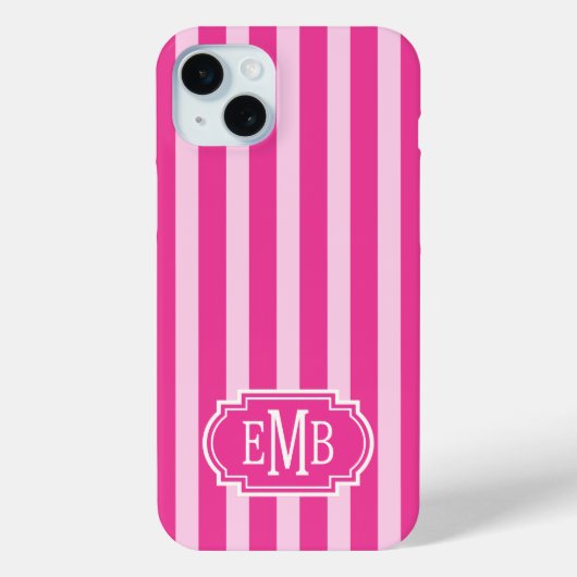 Roze en roze monogramstrepen Case-Mate iPhone case (Achterkant)