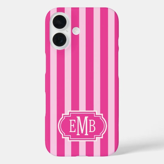 Roze en roze monogramstrepen Case-Mate iPhone case (Achterkant)