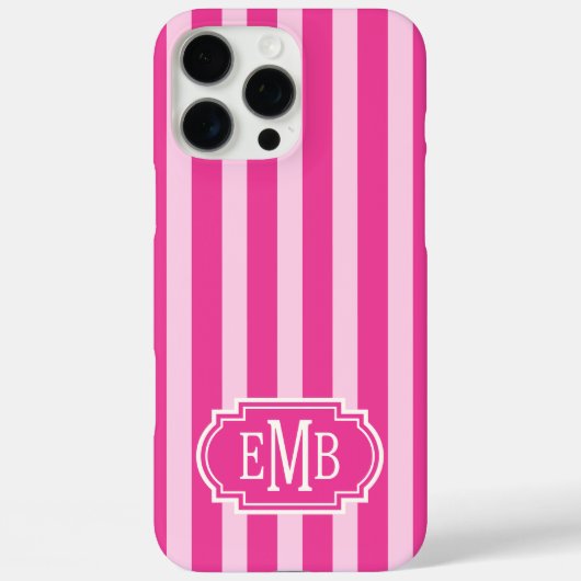 Roze en roze monogramstrepen Case-Mate iPhone case (Achterkant)