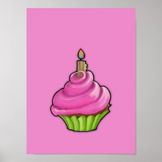 Roze en roze Poster met groene cupcake (Voorkant)