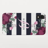 Roze en roze Rozen | Gestreepte monogrammen Case-Mate iPhone Case (Achterkant (horizontaal))
