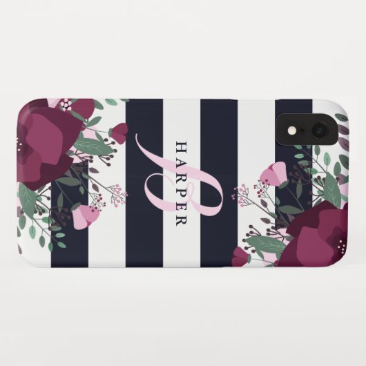 Roze en roze Rozen | Gestreepte monogrammen Case-Mate iPhone Case (Achterkant (horizontaal))
