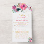 Roze en roze Waterverf, babymeisjesdouche All In One Uitnodiging (Binnen)