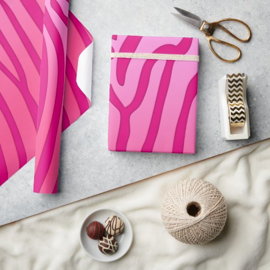 Roze en Roze Zebra Strepen Dierenprint Cadeaupapier (Crafts)