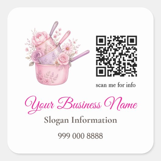 Roze en Rozen Catering Bedrijfs QR Code Sticker (Voorkant)