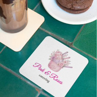 Roze en Rozen Catering Bedrijfsmerk Kartonnen Onderzetters