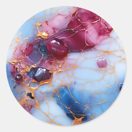 Roze en saffiermarmer met gouden aders ronde sticker (Voorkant)