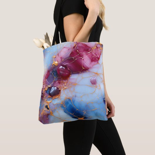 Roze en saffiermarmer met gouden aders tote bag (Dichtbij)