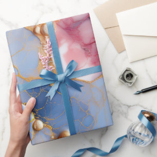 Roze en saffiermarmer met gouden parels cadeaupapier