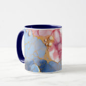 Roze en saffiermarmer met gouden parels mok (Voorkant links)