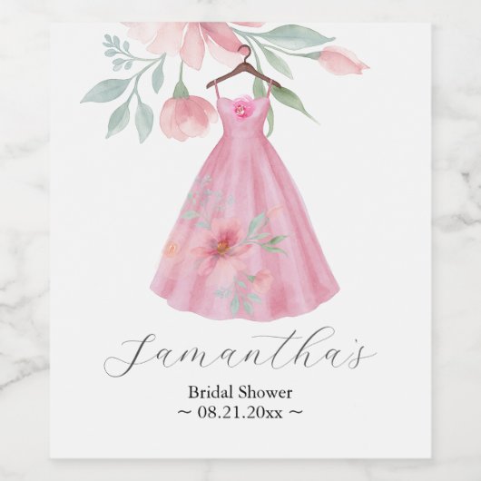 Roze en Sage Blue Floral Vrijgezellenfeest Thema's Wijn Etiket (Enkel label)