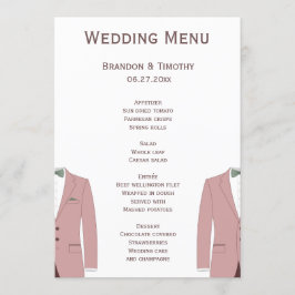 Roze en Sage Gay Bruiloft Menu Kaarten