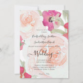 Roze en Sage Green Bloemen Huwelijksuitnodiging Kaart (Voorkant)