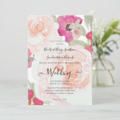 Roze en Sage Green Bloemen Huwelijksuitnodiging Kaart (Staand voorkant)