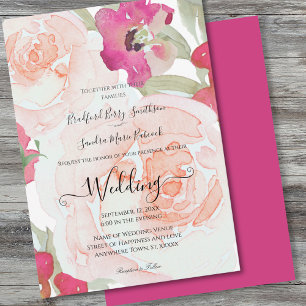 Roze en Sage Green Bloemen Huwelijksuitnodiging Kaart