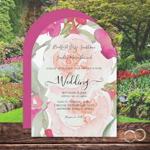 Roze en Sage Green Bloemen Huwelijksuitnodiging Kaart