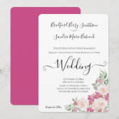 Roze en Sage Green Floral Wedding-uitnodiging Kaart (Voorkant / Achterkant)
