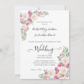 Roze en Sage Green Floral Wedding-uitnodiging Kaart (Voorkant)