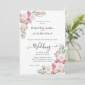 Roze en Sage Green Floral Wedding-uitnodiging Kaart (Staand voorkant)