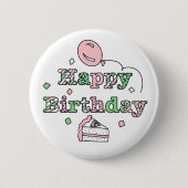 Roze en Sage Green Happy Birthday Ronde Button 5,7 Cm (Voorkant)