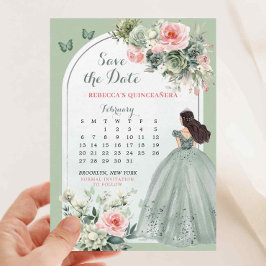 Roze en Sage Green Quince Kalender Sla de datum op Kaart